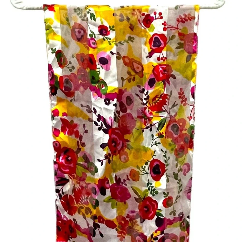 Floral Print Oblong Scarf Womens Red Yellow Y2K Boho Chic Sheer Summer Versatile